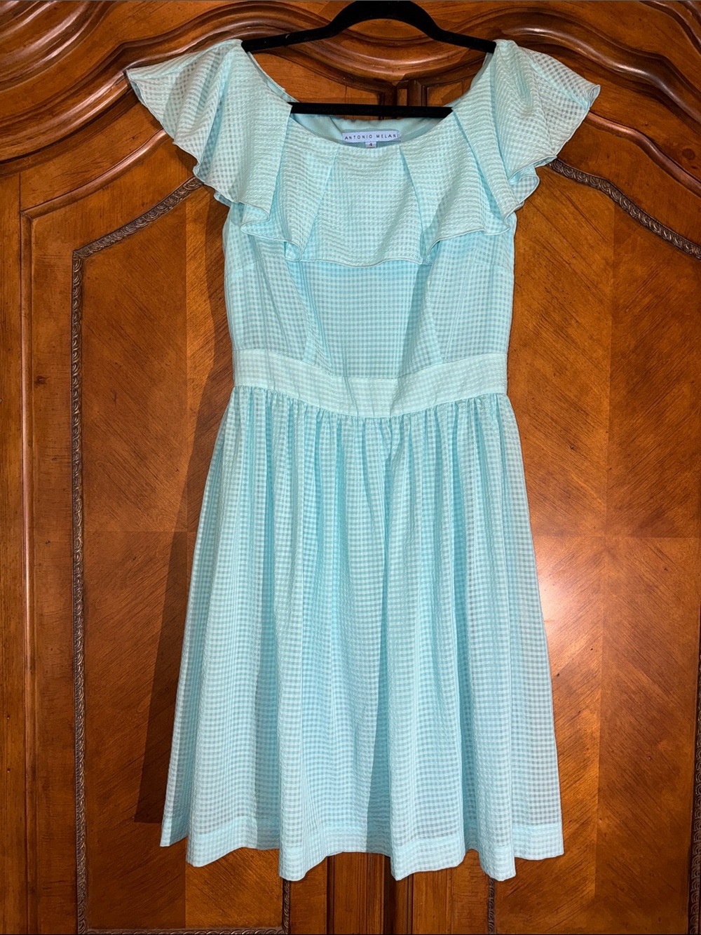 ANTONIO MELANI Girl's Aqua Ruffle Off-Shoulder Dress
